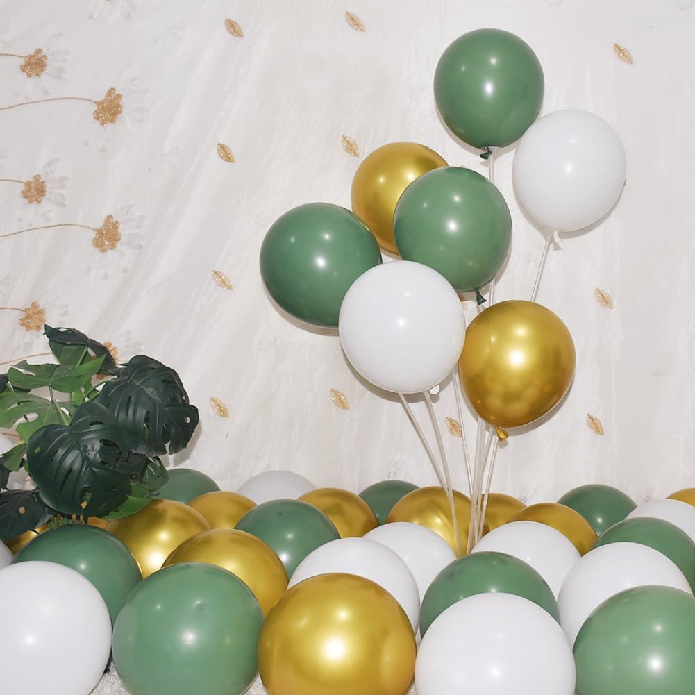 300 Pack Sage Green Gold and White Balloons 5 Inch Latex Green White Metallic Gold Bulk Small