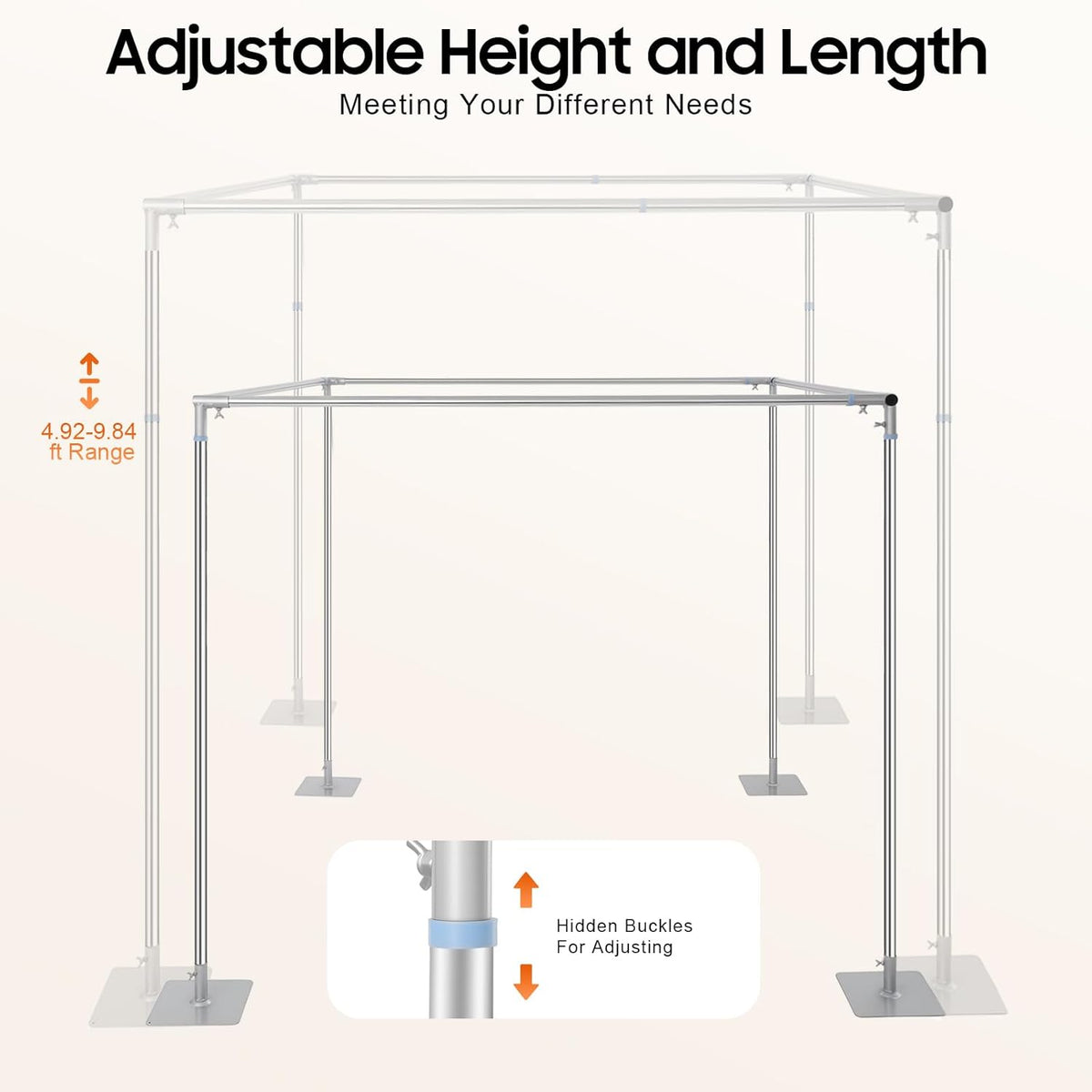 Wedding Backdrop Stand 4 Post,5ft~10 ft Adjustable Wedding Hardware Kit Chuppah Canopy Detachable