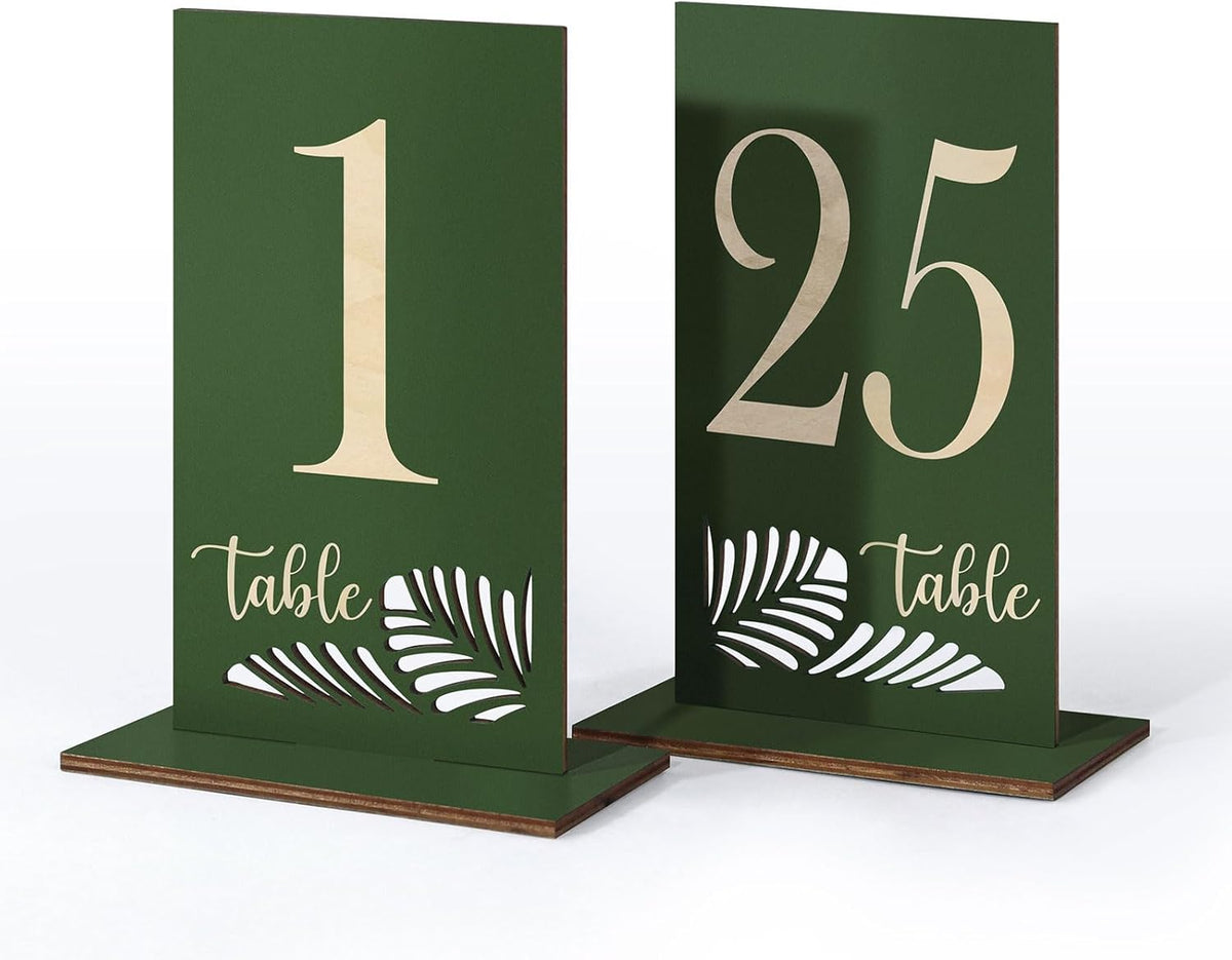 Wooden Table Numbers 1-25,3.2x5.8 Inch Double Sided Rustic Olive Green Wedding Table Number Signs