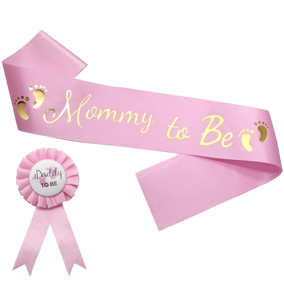 MILVOWOC Baby Shower Sash 2 Pack Mommy & Daddy to Be Set, Pink