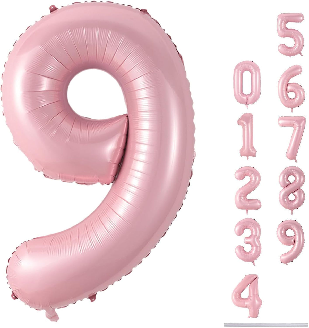 40'' Pink Number 9 Balloon, Self Inflating Foil Light Pink Number Balloons Set 0-9, Pastel Pink