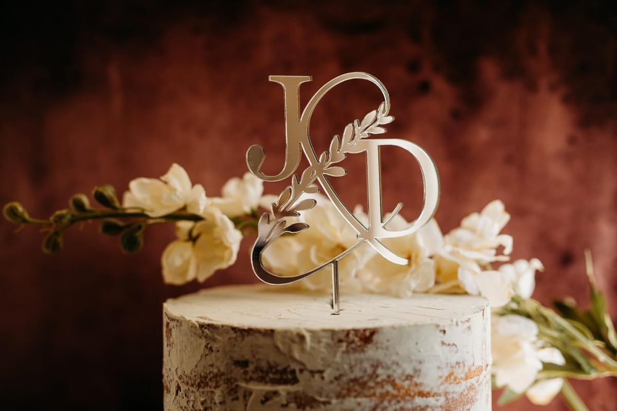 Custom Initials Wedding Personalized Acrylic and Wood Cake Topper, Modern Ampersand, Cake Topper