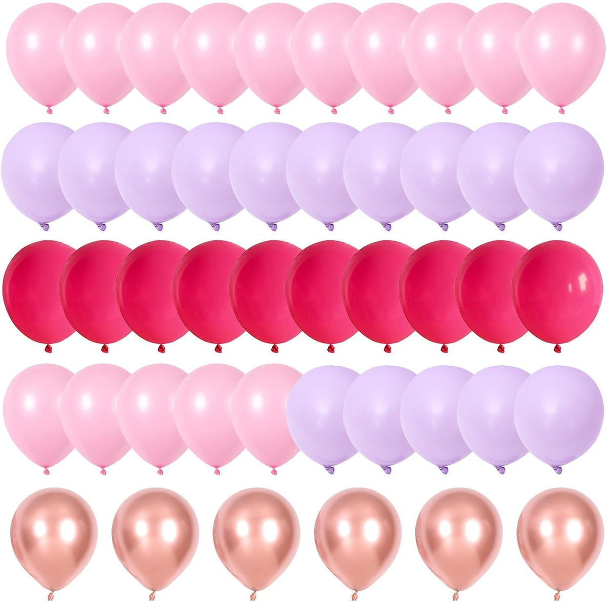 Pink and Purple Balloon Set, 60Pcs Hot Pink Lilac Lavender Balloon with Metallic Rose Gold