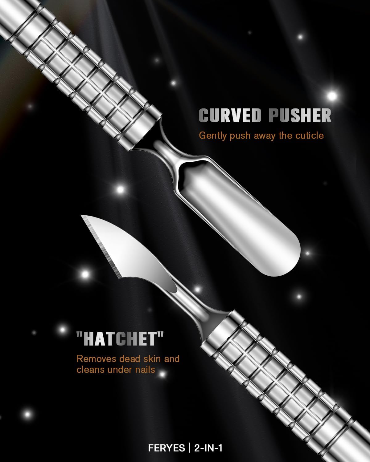 2025 Upgraded Dual Head Cuticle Pusher Remover Tool - Curved & Chisel Edge Stainless Steel