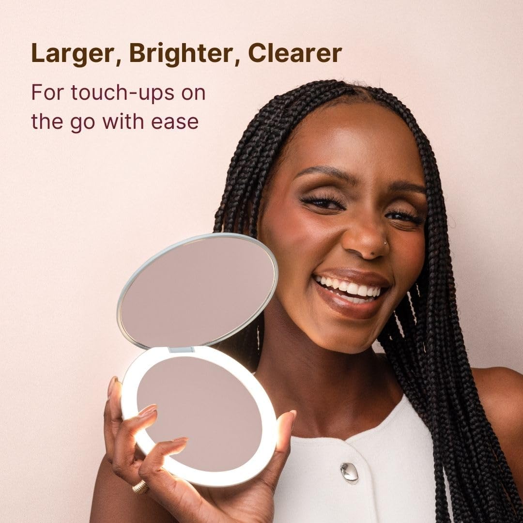 Fancii Taylor Rechargeable Compact Makeup Mirror with LED Lights, 10x /1x Magnifying, 3 Light