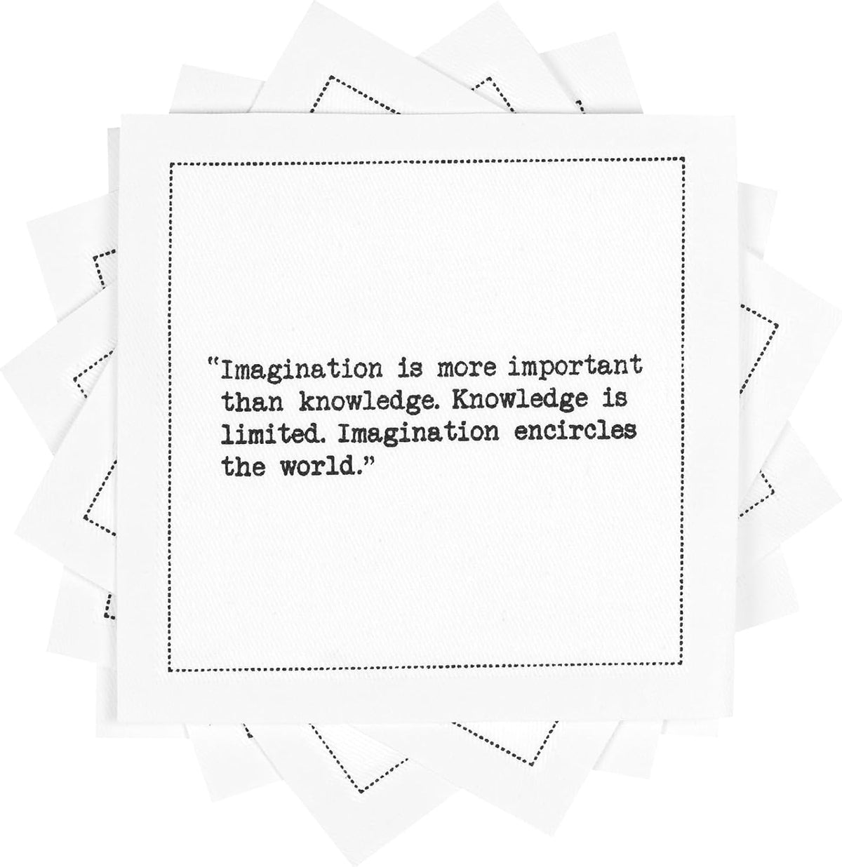 FIVE STAR NAPKINS Einstein Quote Napkins, White Cotton Cocktail Napkins, 50 Count, 4.5" x 4.5"