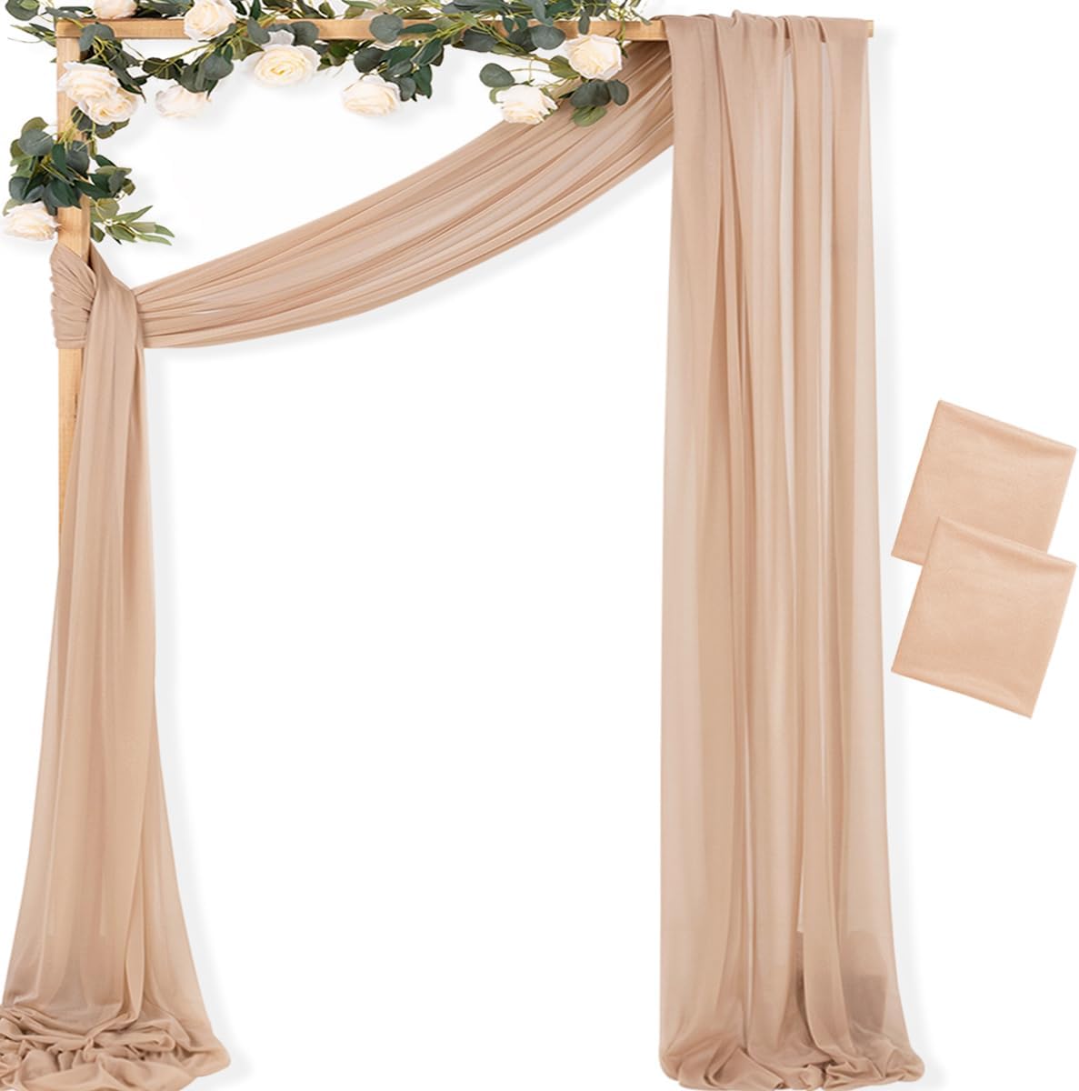 MLMC Nude Wedding Arch Draping Fabric 2 Panels 29" x 20 FT Extra Long Gauze Drapes Sheer Backdrop