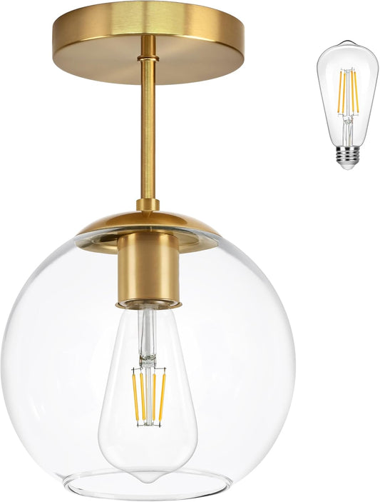 Gold Semi Flush Mount Ceiling Light Fixture with Clear Glass Light Fixture Mid Century Light