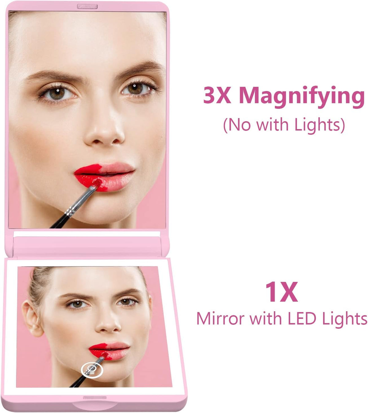 WOBSION Lighted Compact Mirror, Rechargeable Travel Makeup Mirror with Light,1x/3x
