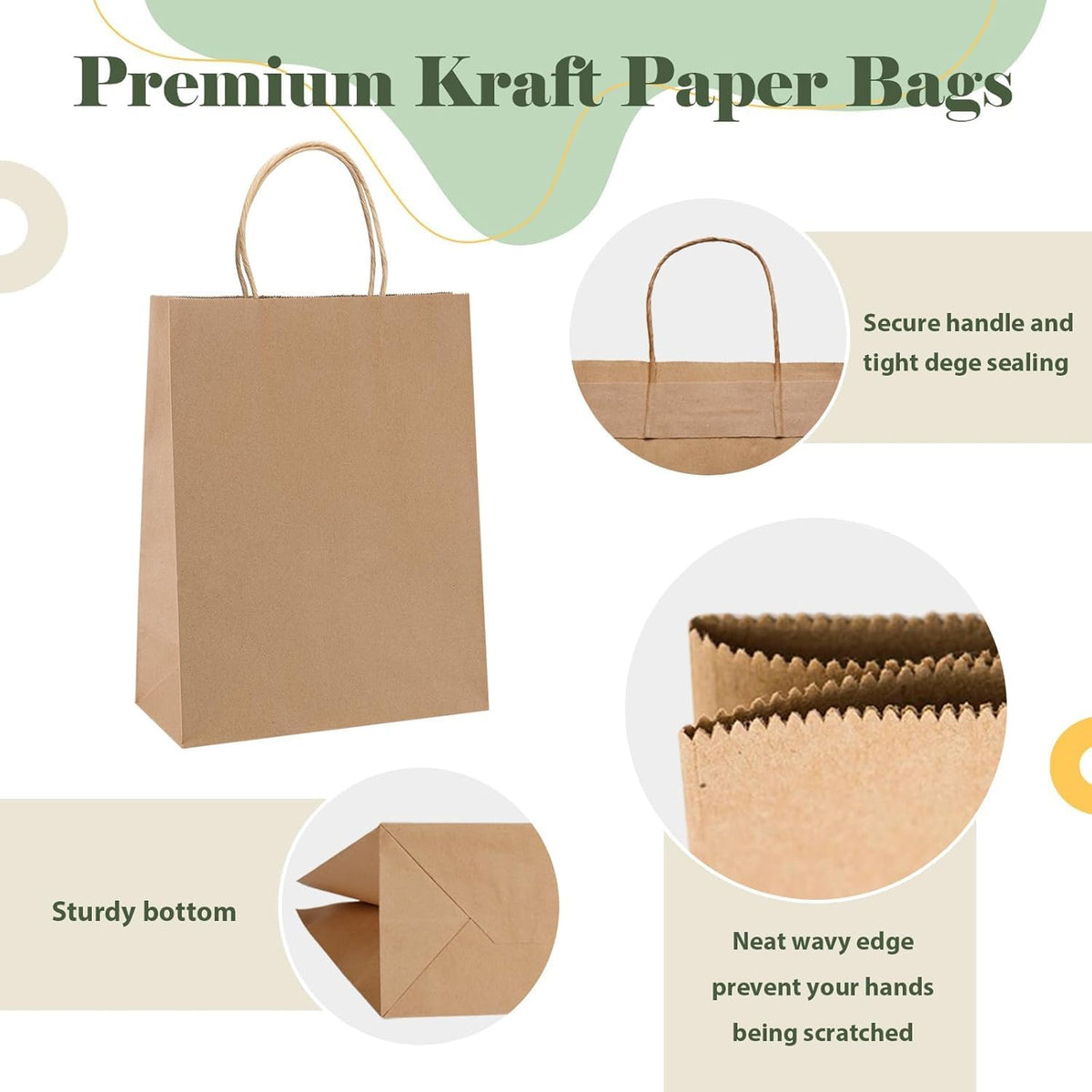GSSUSA 12000 Pack 8x4.25x10 Inch Paper Bags with Handles Bulk, Brown Paper Gift Bags for Small