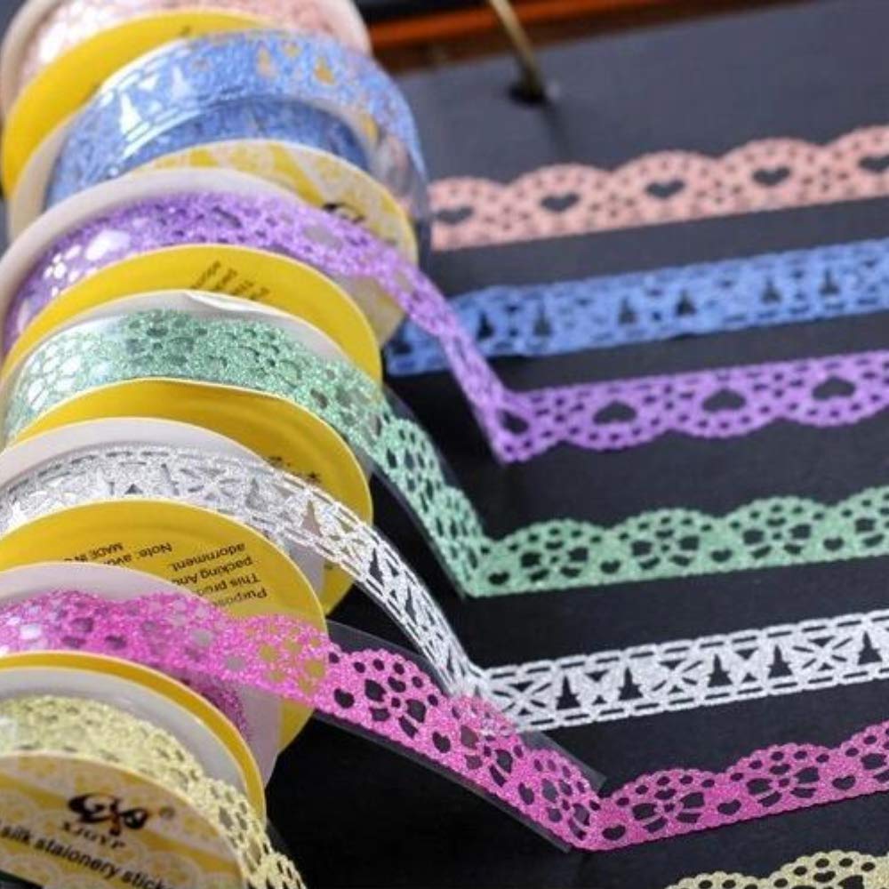 SallyFashion Washi Tape for Scrapbooking, 6 Roll Lace Pattern Glitter Tape in 6 Colors for