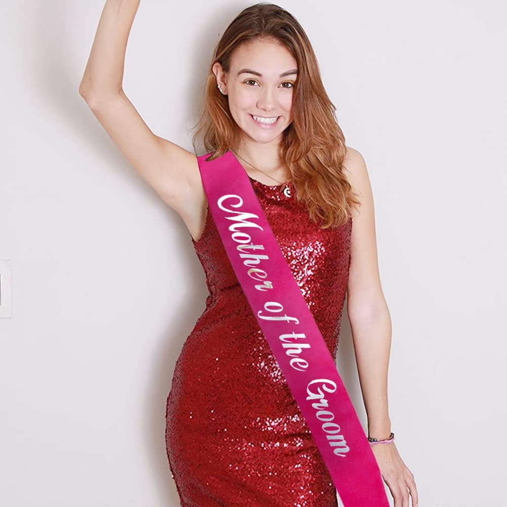 KETAOO Mother of the Groom Sash, Silver Foil Pink Sash for Mother of the Groom for Bridal Shower