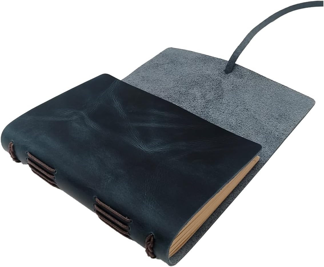 Blue Notebook Journal - Genuine Leather Journals for Writing Small Size Diary 5.5x7.5 Inch, Notepad