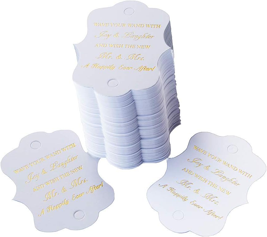 Kingsnow 100 Pack Wedding Ribbon Wand Favor Tags, Ribbon Wands Send Off Tag Exit Wand Tags for