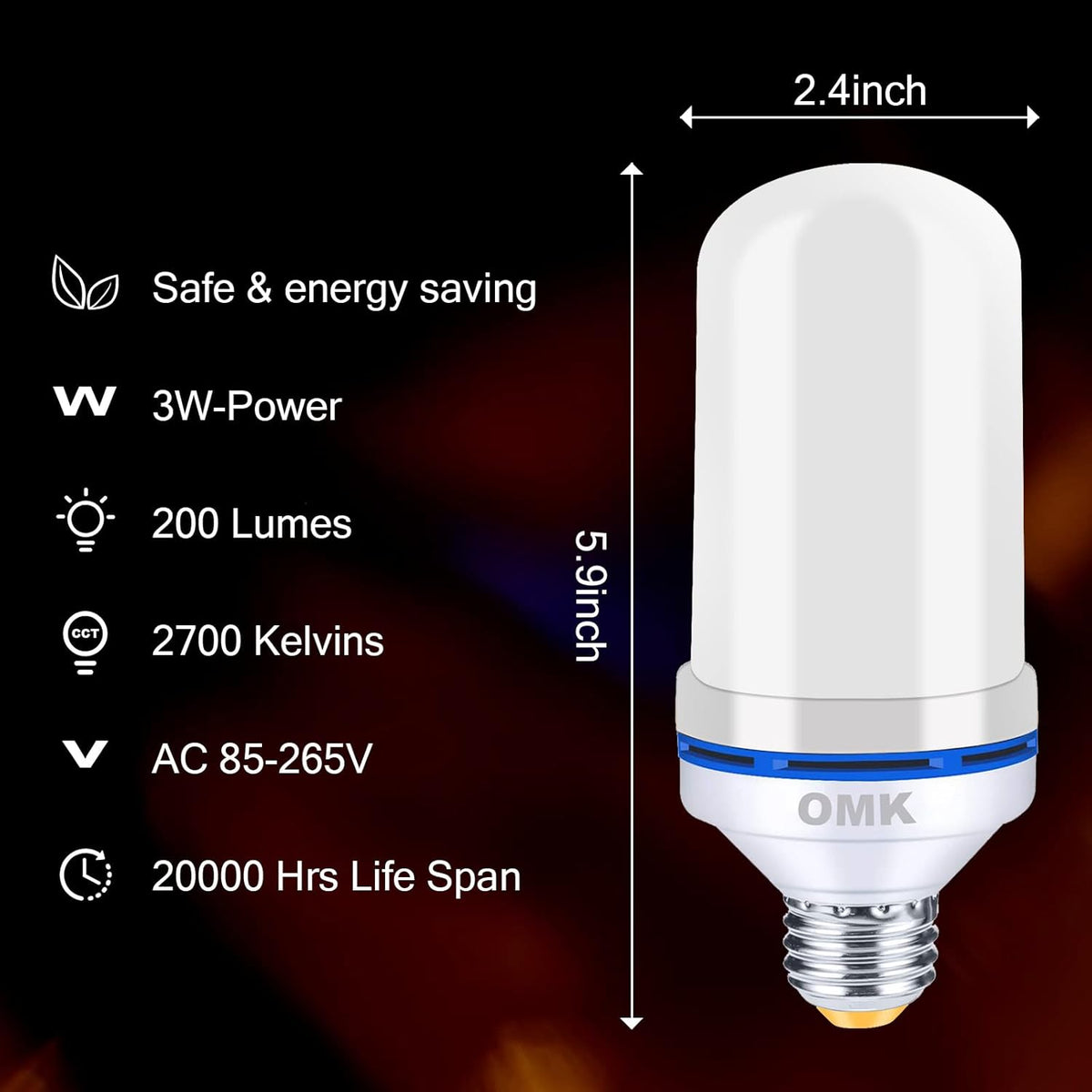 OMK 【Upgraded】 Purple LED Flame Light Bulbs - Flickering Light Bulbs with Gravity Sensing, E26 Base