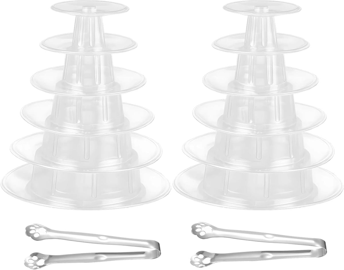 OMISTAR 2 PCS 6-Tier Clear Macaron Display Stands, Plastic Macaron Tray Tower with Stainless Steel