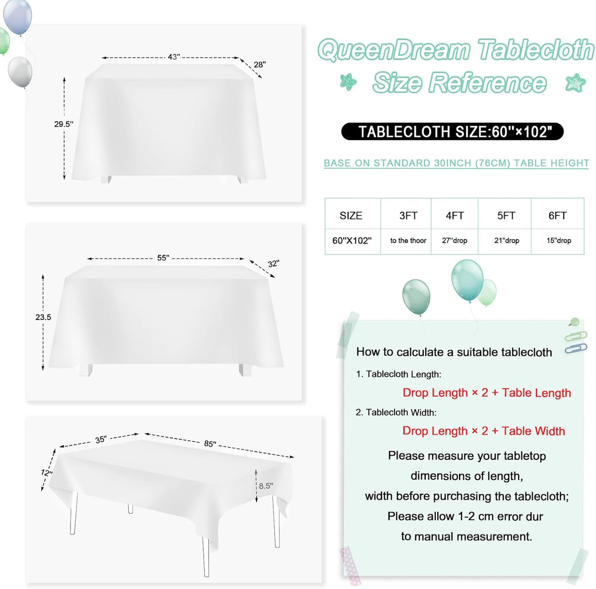 QueenDream White Tablecloth 60x102 Inch Rectangular Sequin Tablecloth for Baby Shower Wedding