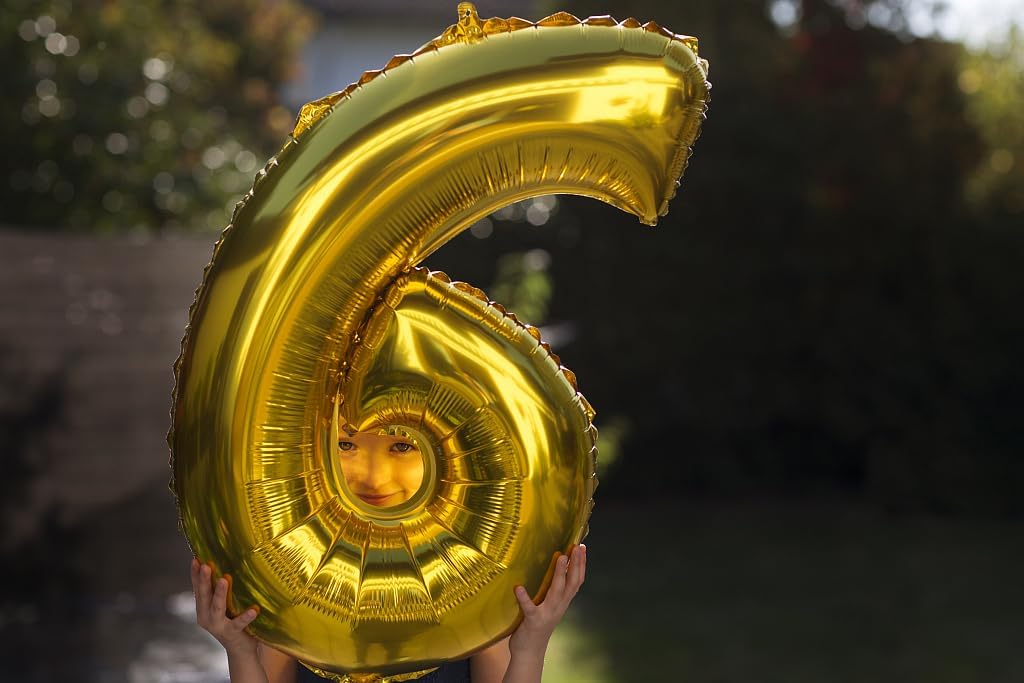 40 Inch Gold Mylar Foil Number 6 Birthday Balloon, Digital Balloons for 6 16 Boy Girl Party