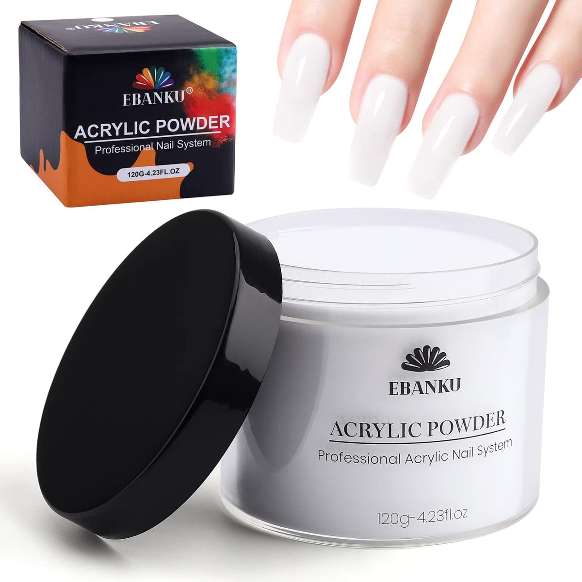 EBANKU White Acrylic Powder, 120g/4.23oz Acrylic Powder Large Capacity Professional Acrylic Nail