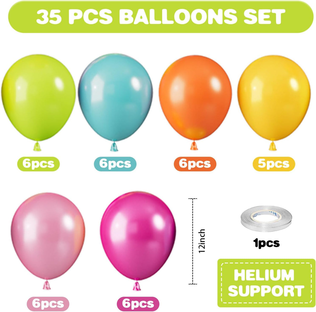 Tropical Balloons, 12 Inch Hawaii Balloons, Colorful Balloon, Pearl Hot Pink Teal Blue Yellow Fruit