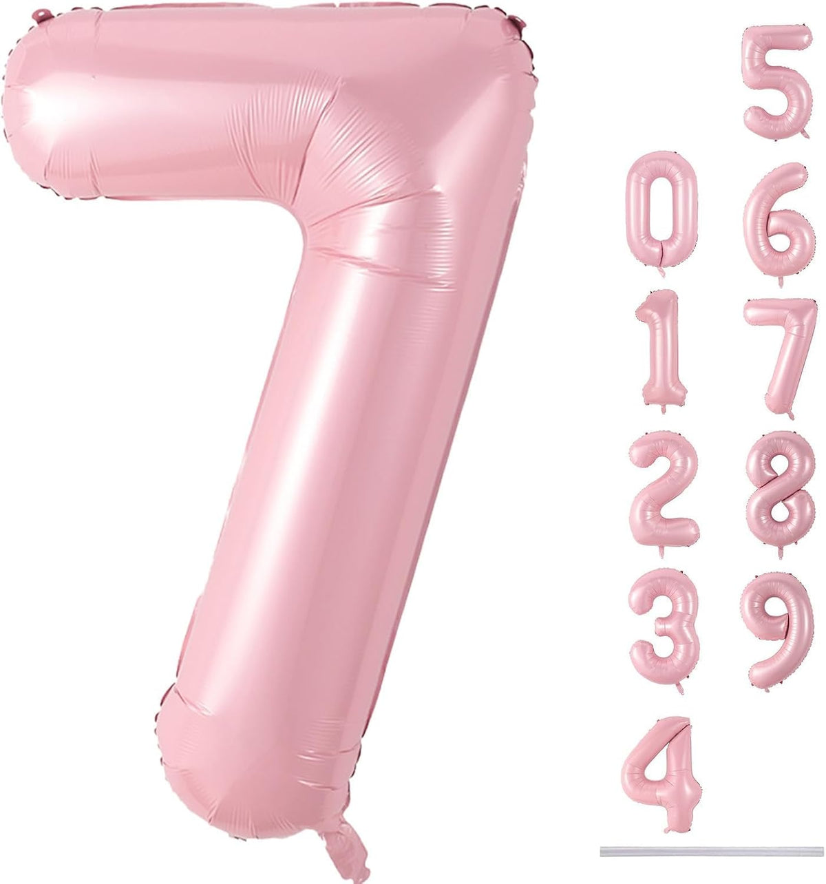 Light Pink Foil Balloon Number 7, 40'' Giant Self Inflating Number Balloons Set 0-9, Large Pastel