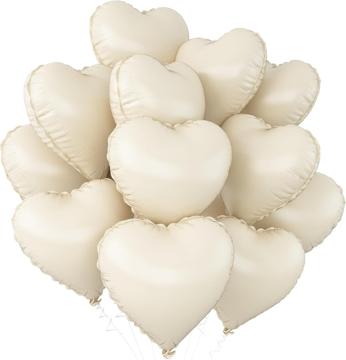 Cream White Heart Balloons,12Pcs Sand White Heart Shaped Foil Balloons,18Inch Beige Helium