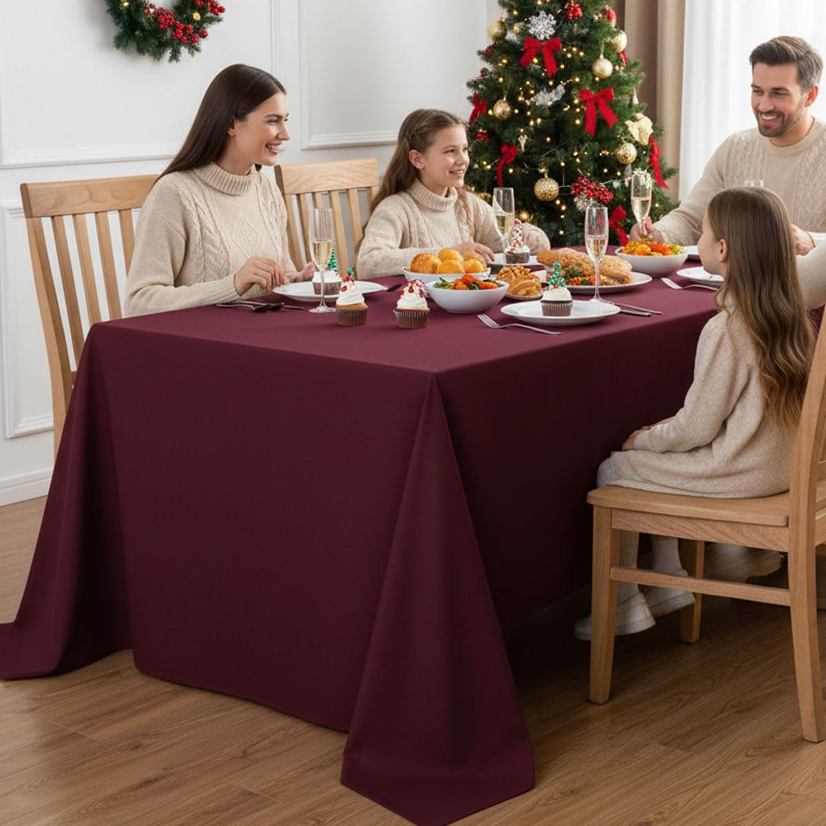 Fitable Elegant Rectangle Table Clothes, 6 Pack - 90 x 132 Inch, Burgundy - Reusable and Washable