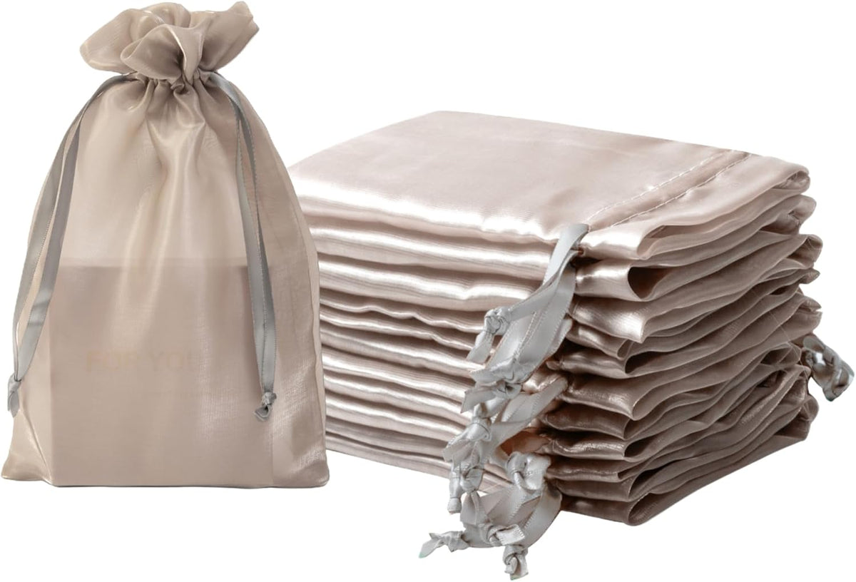 20 Pcs Champagne Small Organza Bags 6X9 inch for Wedding Favors with Drawstring, Mini Mesh Gift
