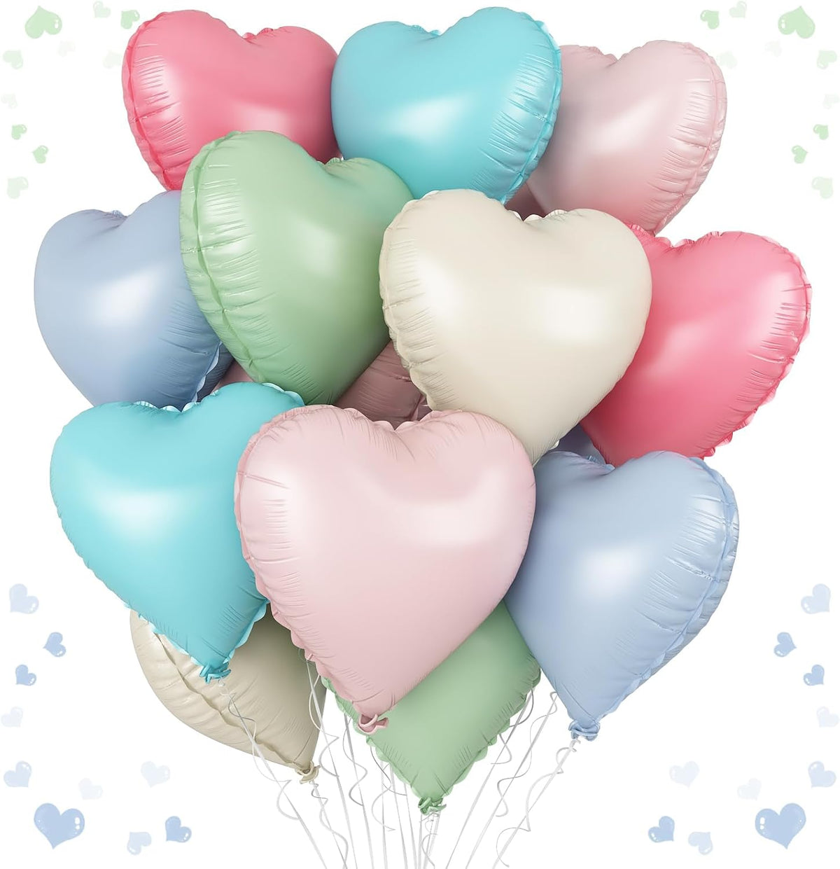 Pastel Colorful Heart Balloons, 18 Inch Matt Rainbow Heart Shape Balloon, 12PCS Multicolor Macaron