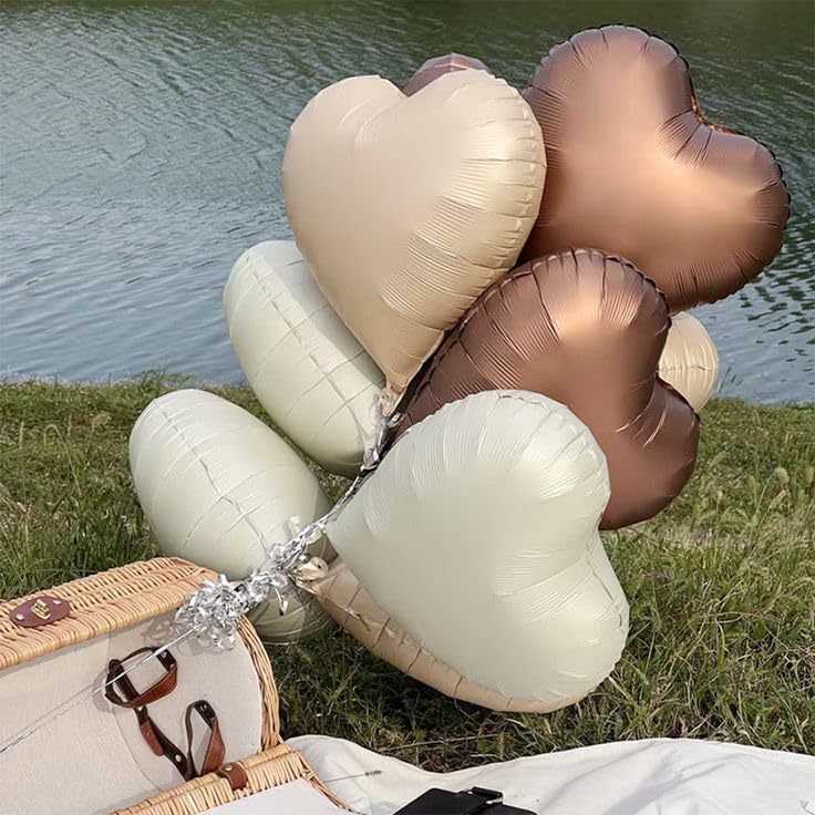 Brown Cream Heart Balloons, 18 Inch Apricot Beige Heart Shape Balloon, 12PCS White Coffee Helium