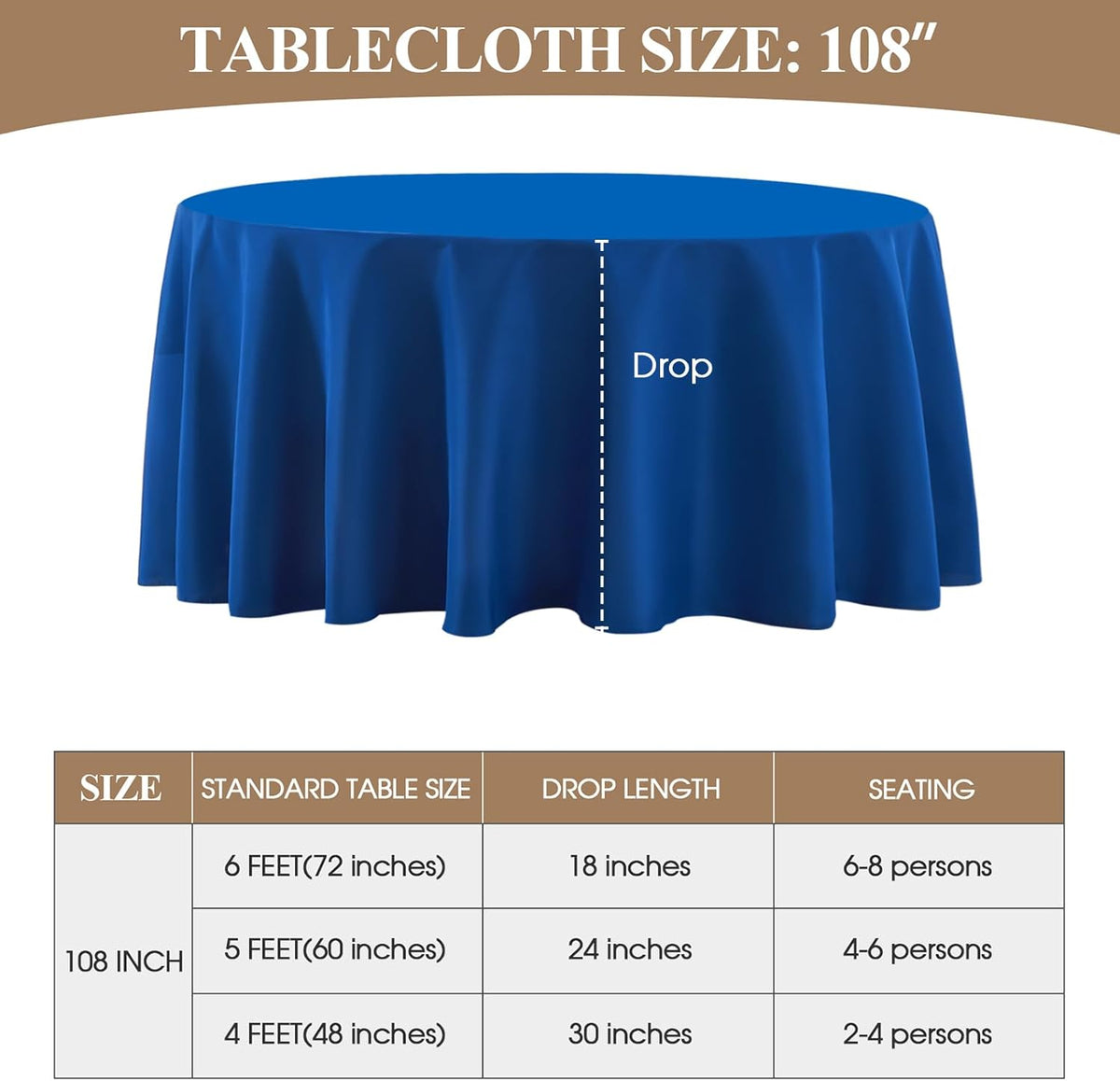 Round Tablecloth 6 Pack 108 Inch Royal Blue Tablecloths Washable Decorative Linen Polyester Table