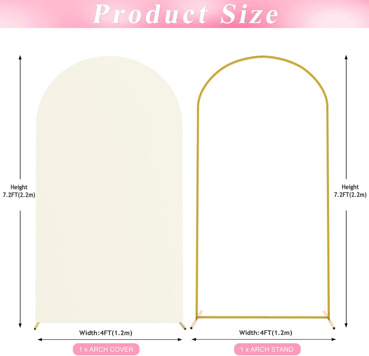 Wokceer 7.2 FT Wedding Arch Backdrop Stand and Arch Cover Metal Arch Stand with Arch Stand Cover