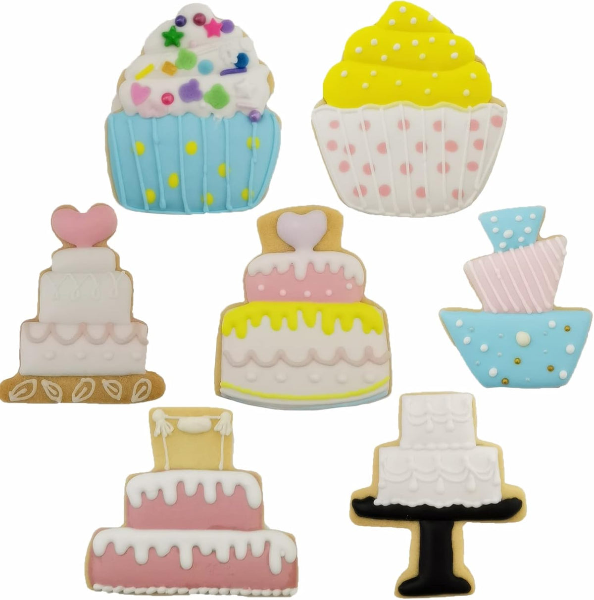 Cake Shaped Cookie Cutters Set of 7 pcs, Stainless Steel Cupcake/Birthday Cake/Wedding Cake Series