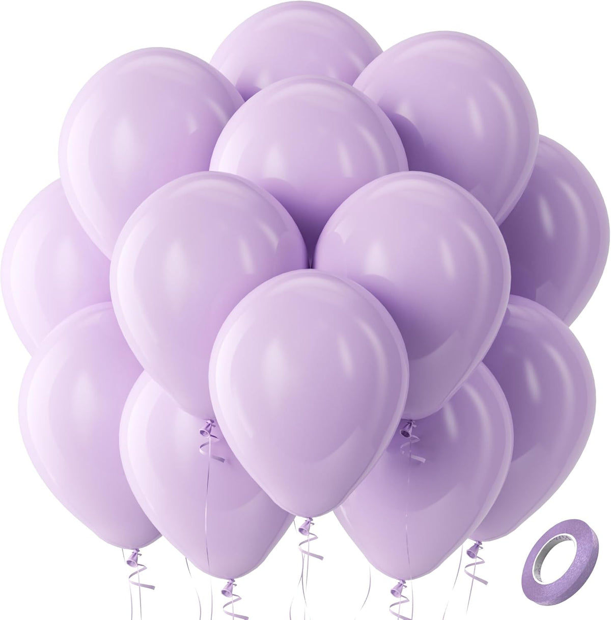 Bezente Pastel Purple Latex Party Balloons - 100 Pack 12 inch Round Helium Lavender Light Purple