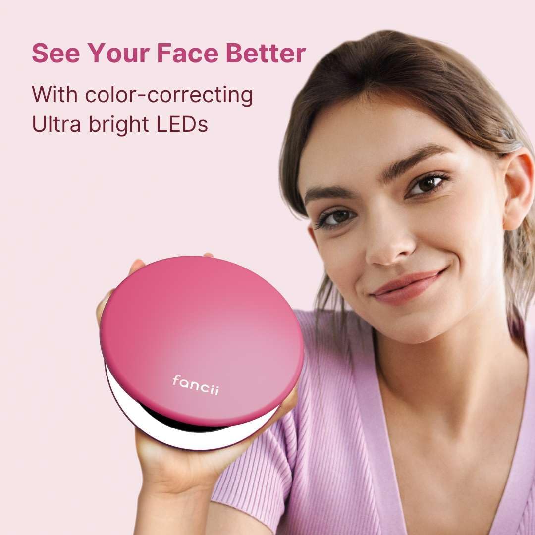 Fancii Taylor Compact Travel Mirror with Light, Rechargeable, 10x /1x Magnifying, 3 LED Light