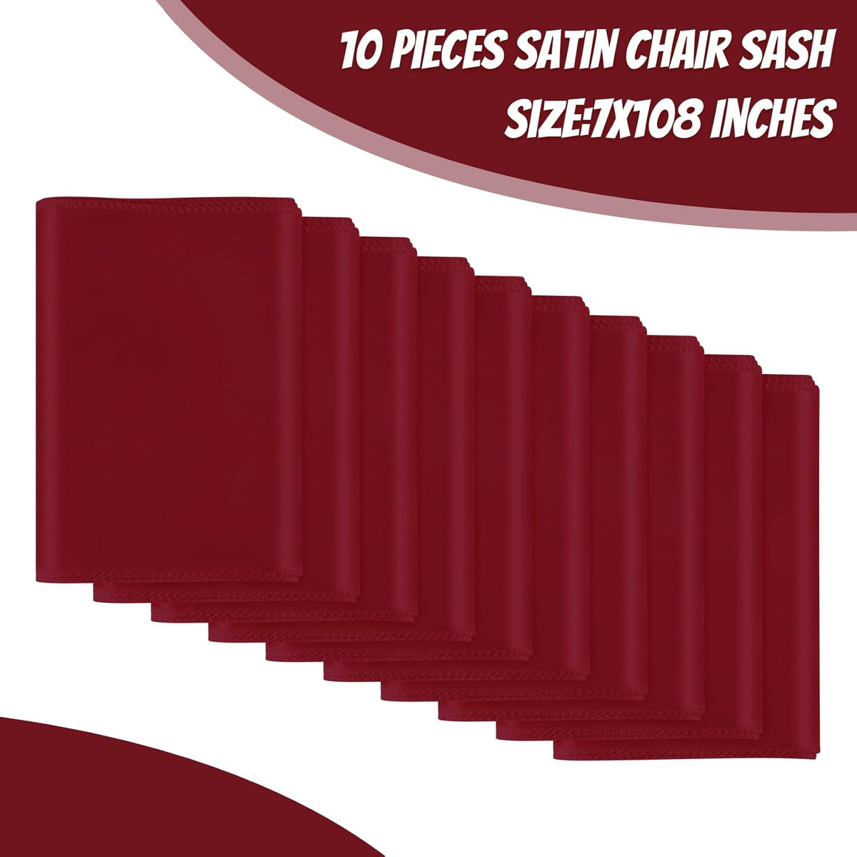 10 PCS Burgundy Satin Chair Sashes Bows Universal Chair Ribbon Ties Back Sash for Wedding Party