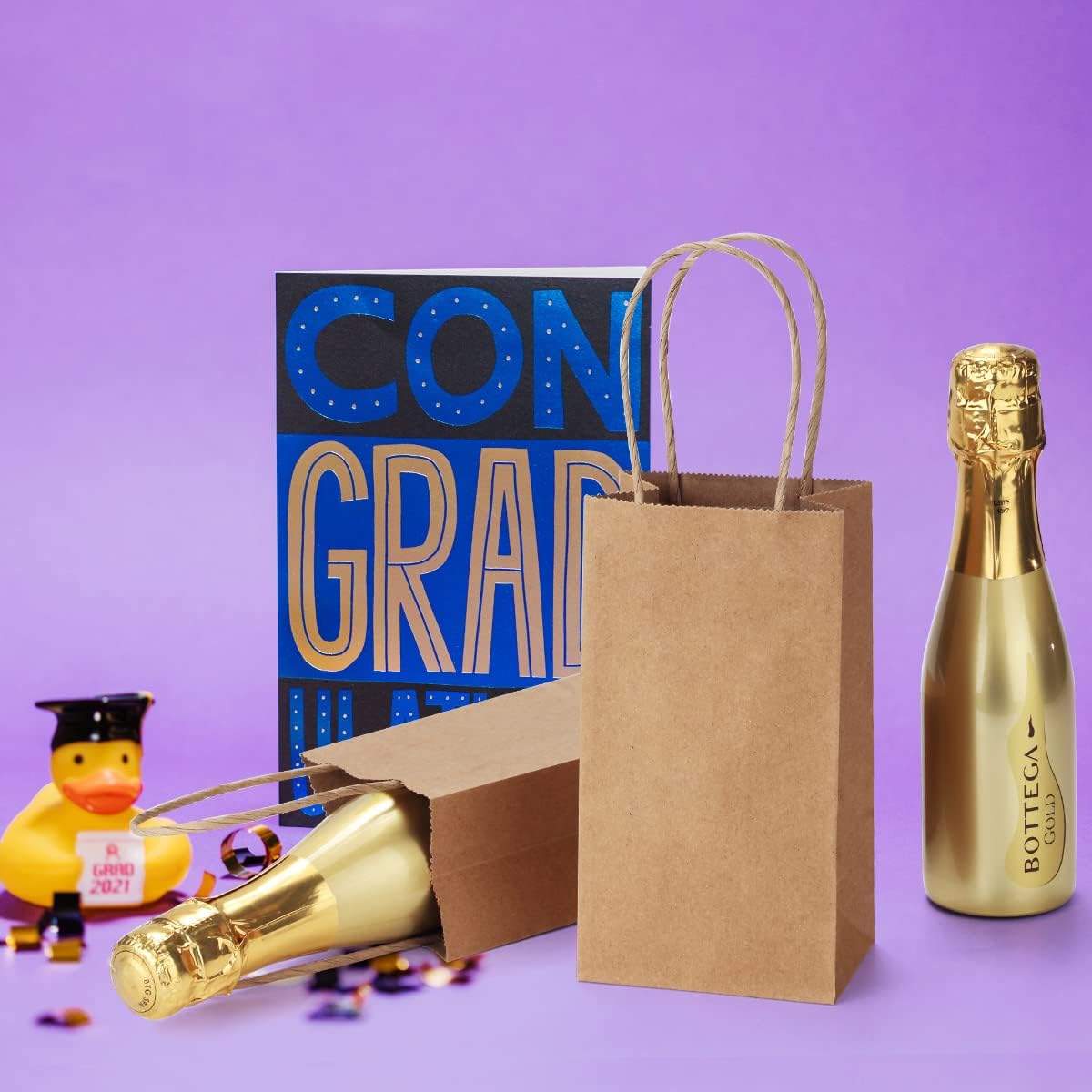 BagDream 50 Pack 3.5x2.4x6.7 Inches Small Kraft Paper Gift Bags with Handles Bulk Mini Party Favor