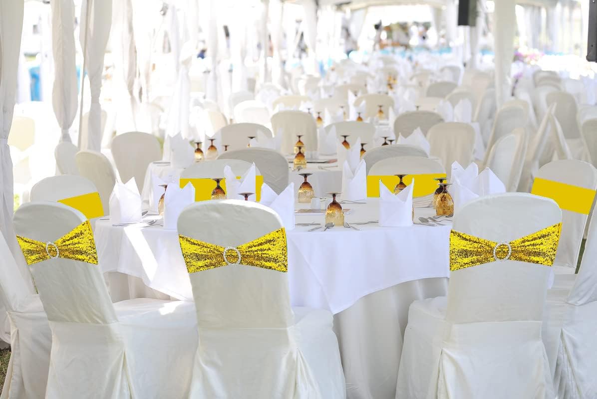 25 Pcs Sequin Chair Sashes Stretch Chair Bands Spandex Polyester Bows for Party Hotel Wedding