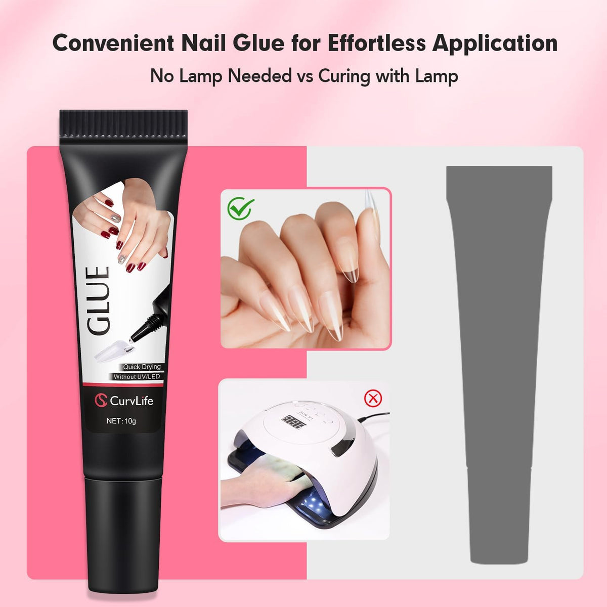 Curvlife Upgraded Super Strong 10g Semi Solid Nail Glue, 2pcs Best Soft Gel Nail Glue for Press on