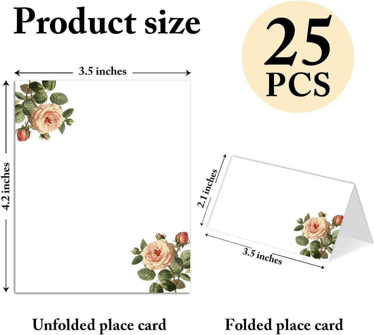 25 Pack Floral Place Cards, Editable Name Cards for Table Setting, Tent Cards Food Label for Dinner