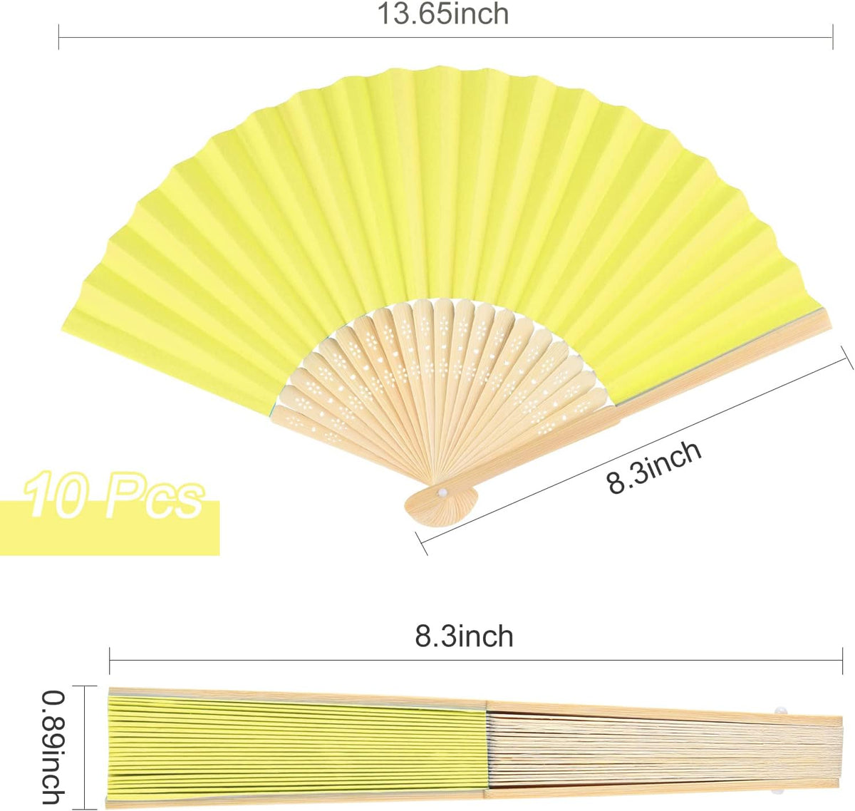 FEPITO 20 Pieces Handheld Yellow Paper Fan Paper Folding Fans with Bamboos for Wedding Gift, Party