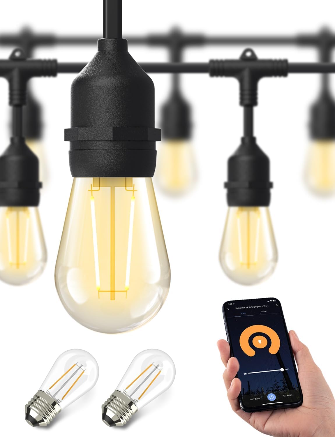 XMCOSY+ Smart Outdoor String Lights, 98Ft LED Patio Lights Waterproof IP65, App Control, Compatible