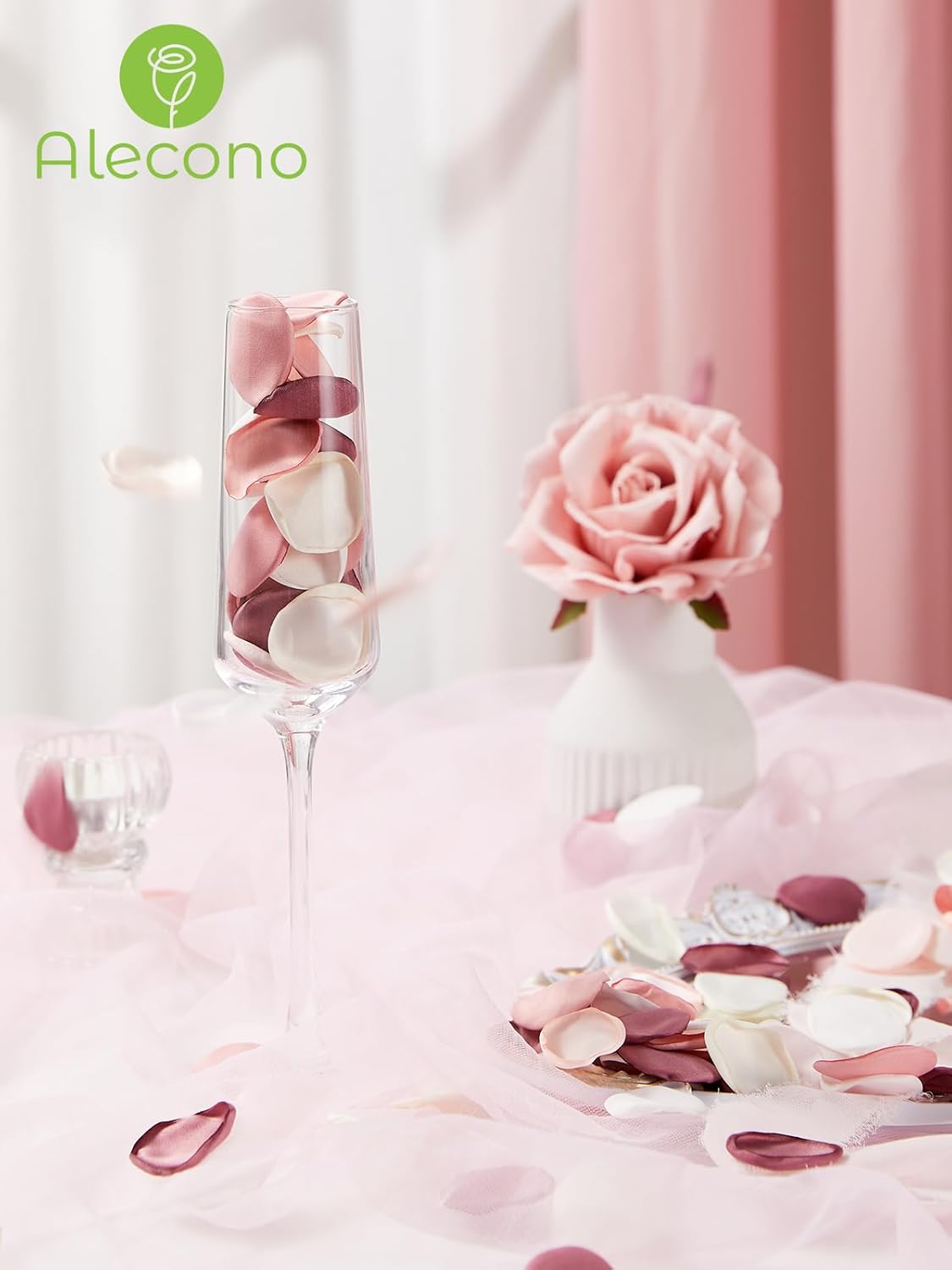 Alecono 𝟲𝟬𝟬𝙋𝙘𝙨 Silk Rose Petals, Pink Petals for Wedding Proposal Flower Girl Baket, Fake