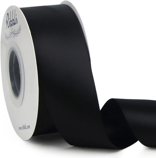 Ribbli Black Double Faced Satin Ribbon,1-1/2” x Continuous 25 Yards,Use for Bows Bouquet,Gift