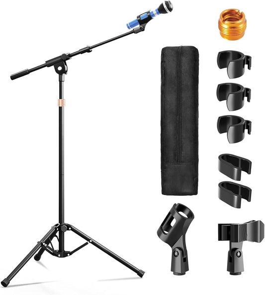Mic Stand with Boom Arm, Heavy Duty Tripod Microphone Stand Floor Holder Height Adjustable with