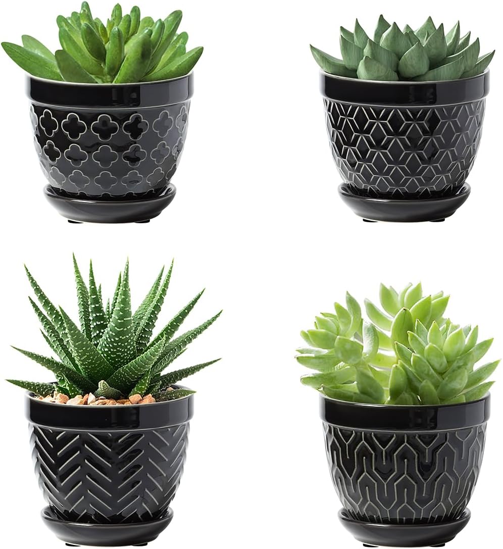 Sureasy Succulent Pots, 3.5 Inch Flower Pots for Indoor Plants, Small Plant Pots with Saucer &