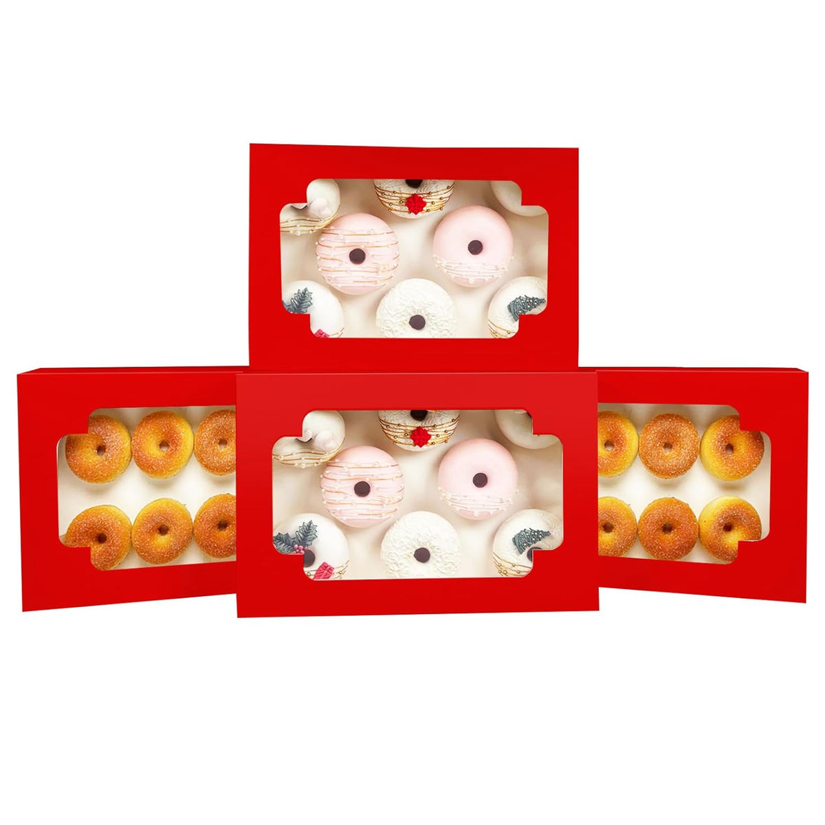 qiqee Auto-pop up Red Cookie Box with Window 12x8x2.5 inch 32 Packs Two Uses One Second Folding