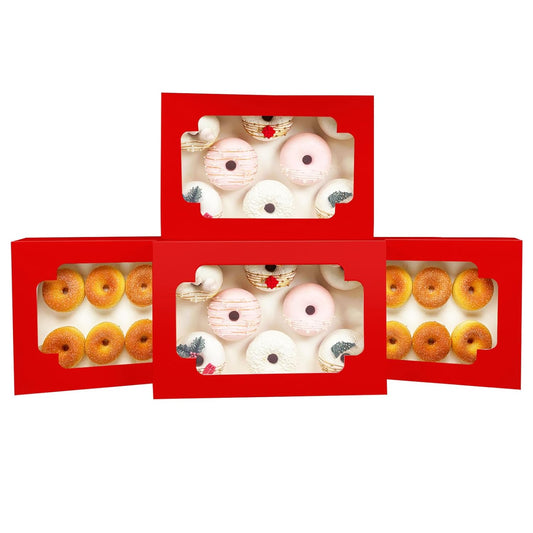 qiqee Auto-pop up Red Cookie Box with Window 12x8x2.5 inch 32 Packs Two Uses One Second Folding