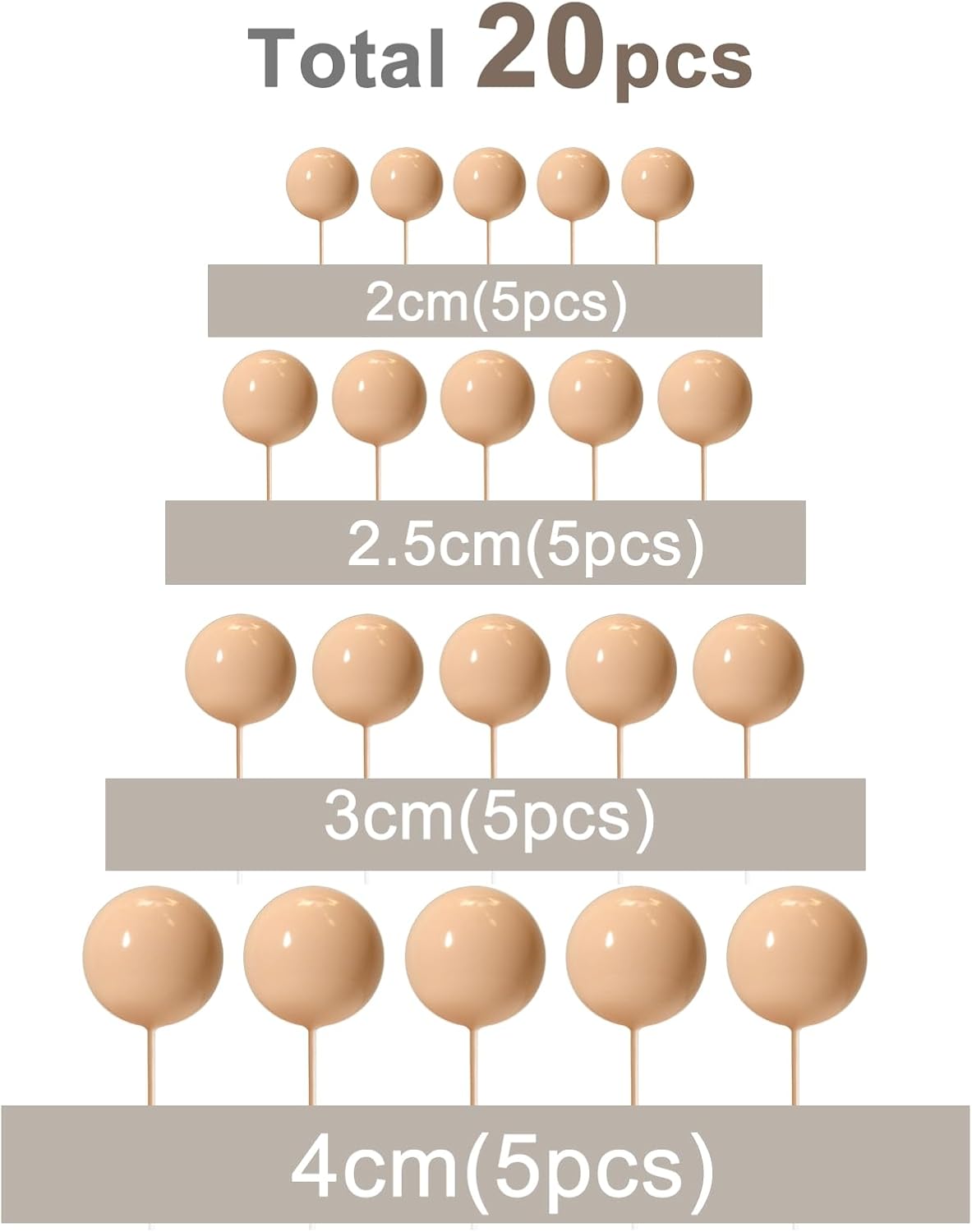 ASTARON 20 Pcs Ball Cake Topper Decorations Mini Balloons Cake Topper Sticks Light Brown Balls Cake