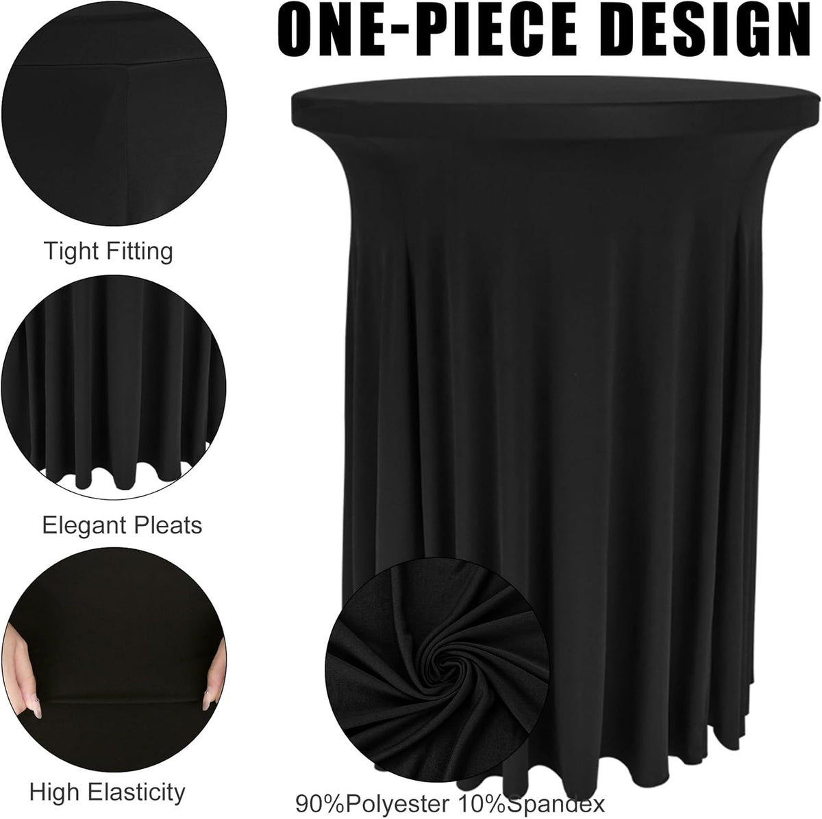 Fivenl 2 Pack Spandex Cocktail Table Skirt 32"x 43" Black Stretch Cocktail Table Cover, Washable
